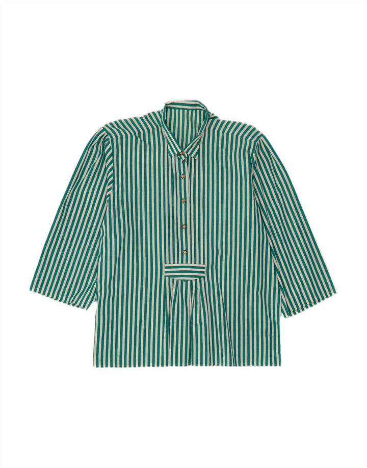 VINTAGE Womens 3/4 Sleeve Pullover Shirt UK 16 Large Green Striped
