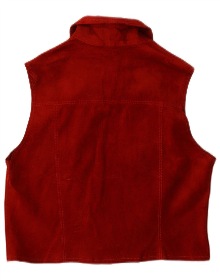 vintage Femme Daim Gilet UK 14 Grand Cuir Rouge