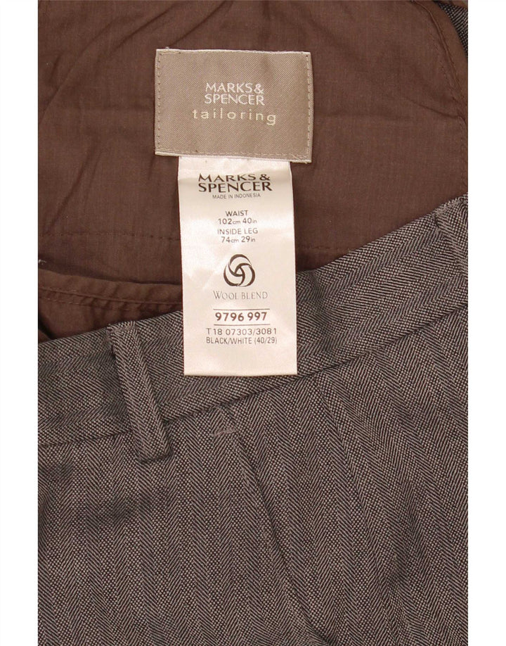 Marks & Spencer Pantalon de Costume Droit Homme W40 L29 Gris Chevrons