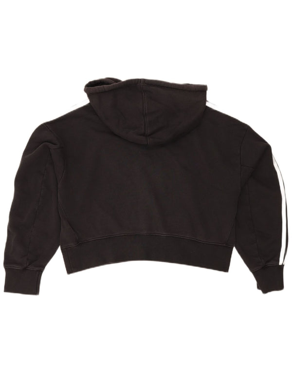 Adidas Sweat à capuche court surdimensionné pour femme UK 12 en coton noir moyen
