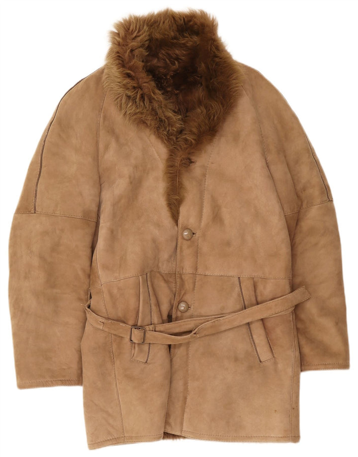 vintage Mens Shearling Overcoat IT 46 Petit Beige