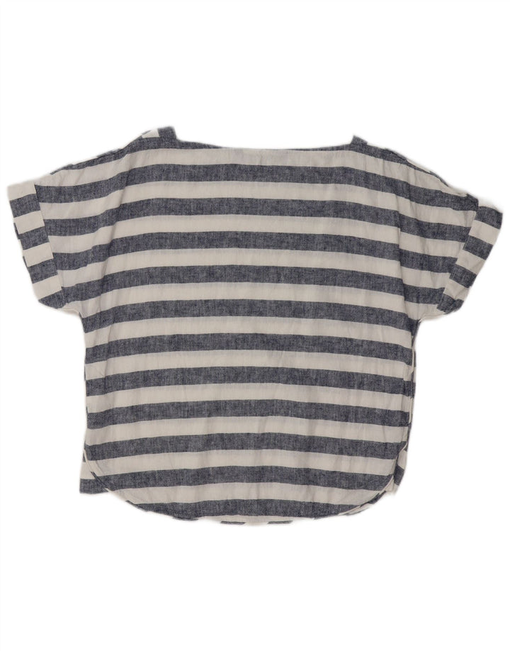 ZARA Femme Blouse Oversize Top UK 6 XS Bleu Rayé Lin
