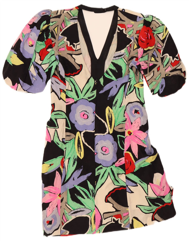 Frank Usher Robe droite pour femme UK 44 Acétate floral noir moyen