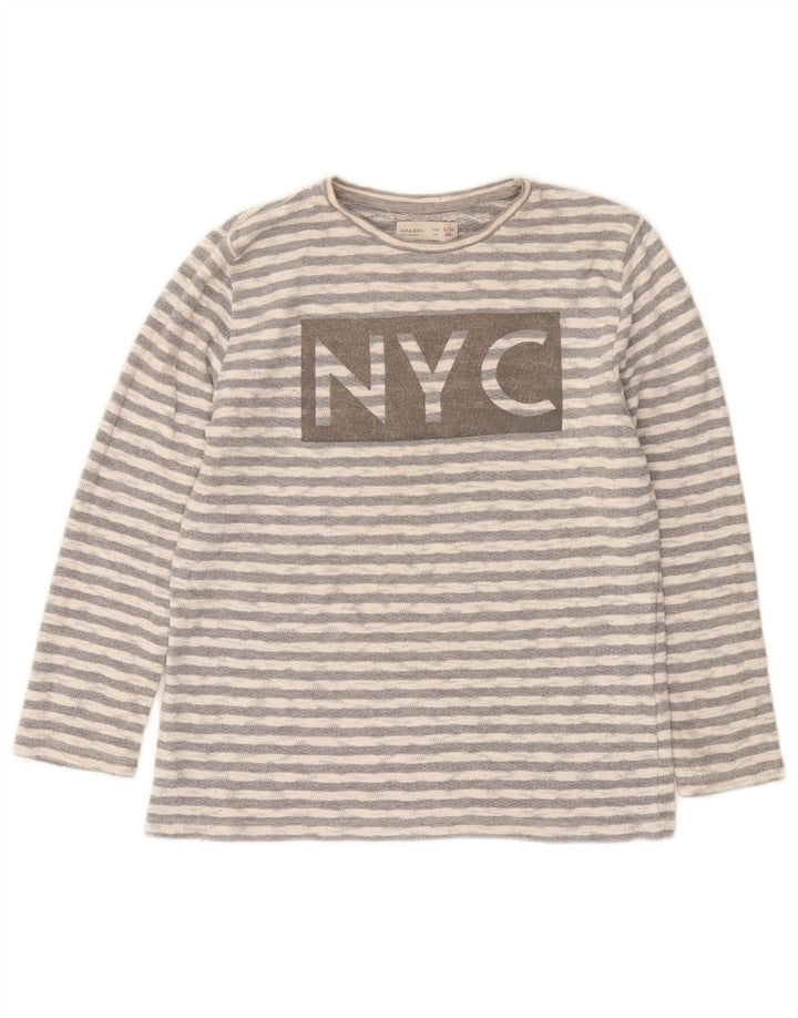 Zara Garçon Graphic Top Manches Longues 9-10 ans Gris Rayé Coton