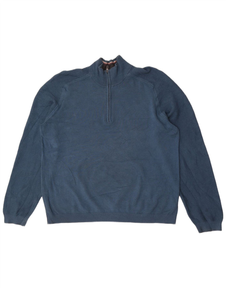 Ted Baker Pull col zippé pour homme Taille 6 2XL Bleu Viscose