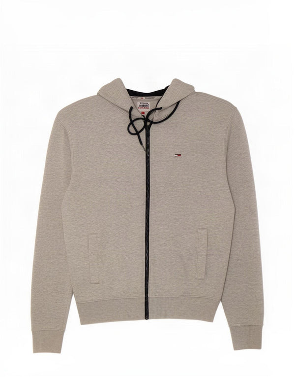 Tommy Hilfiger Pull à Capuche Graphique Zippé Homme Gris Moyen Moucheté Coton