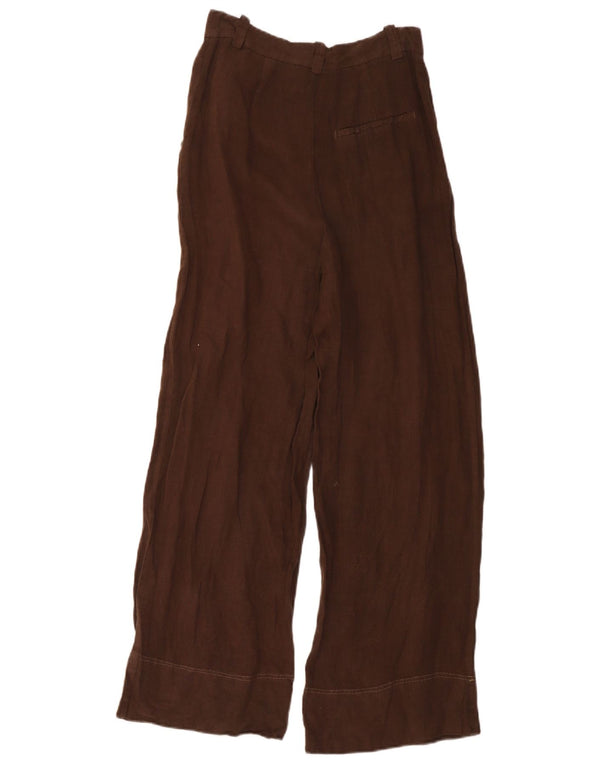 Zara Pantalon Chino Taille Haute Jambe Large Femme XS W24 L30 Lin Marron