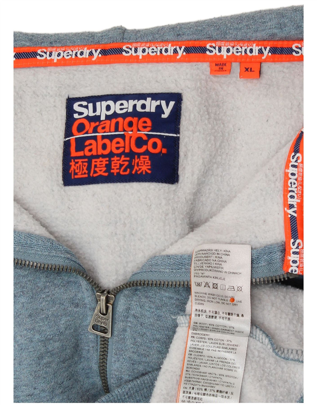 SUPERDRY Pull à capuche zippé pour homme XL Bleu Coton