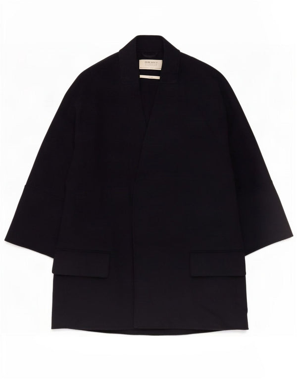 Zara Femme Manteau Oversize Ouvert UK 10 Petite Laine Bleu Marine