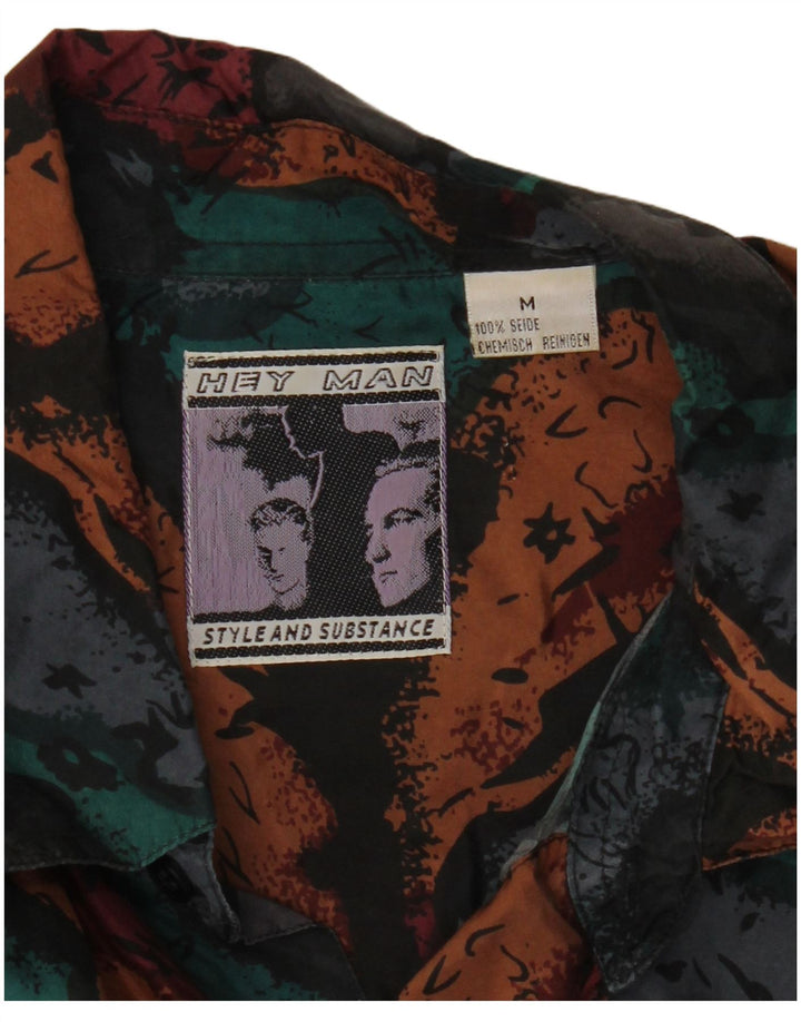 Chemise à manches courtes Vintage pour hommes, motif abstrait, soie multicolore moyenne