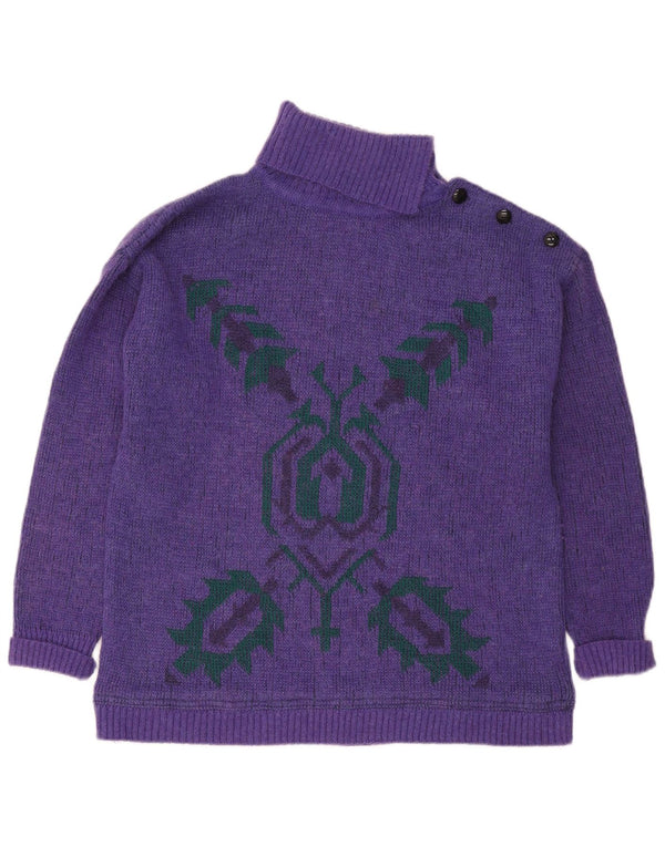 Maurice Abot Pull col roulé pour femme UK 16 Grand Violet Géométrique
