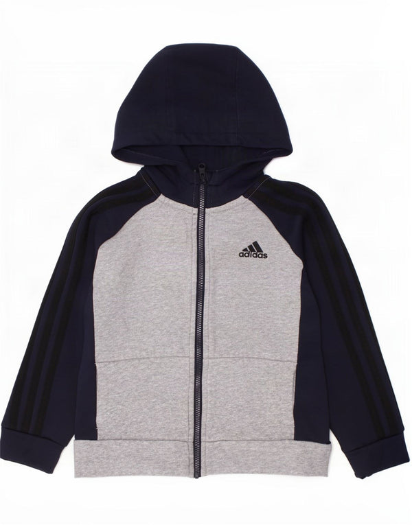 Adidas Pull à capuche zippé pour garçon 5-6 ans Gris Colorblock Coton