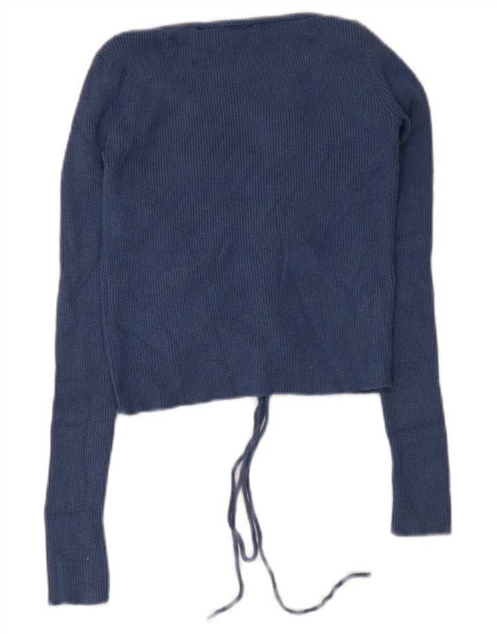 Guess Femme Crop Top Manches Longues UK 4 XS Bleu Marine Polyamide