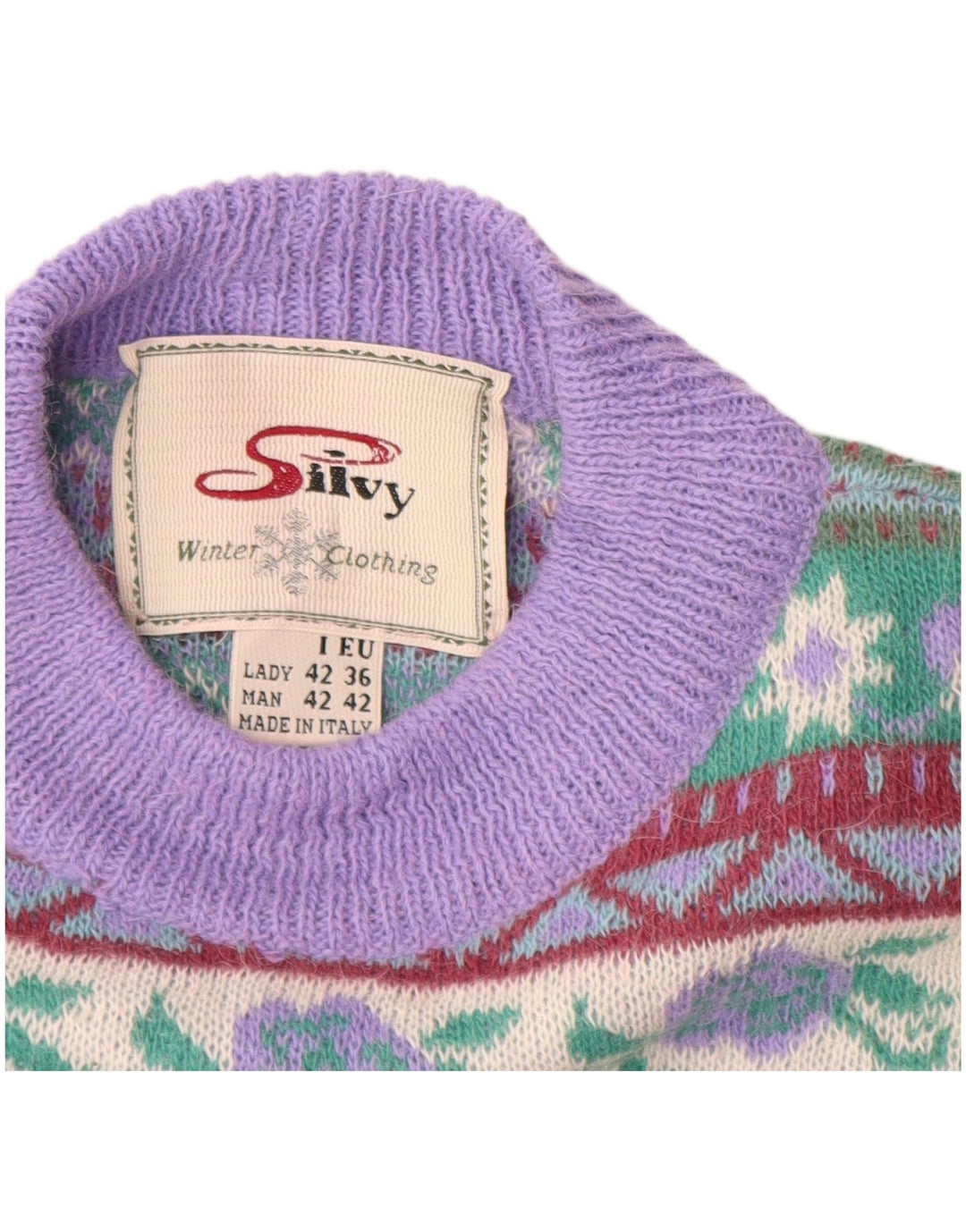 SILVY Pull ras du cou pour femme IT 42 Violet moyen Fair Isle