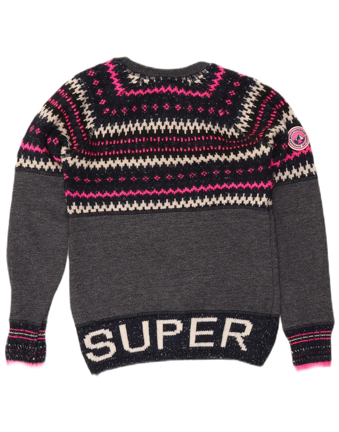 SUPERDRY Pull ras du cou pour femme UK 6 XS Bleu marine Fair Isle