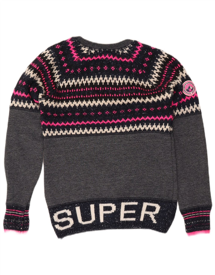 SUPERDRY Pull ras du cou pour femme UK 6 XS Bleu marine Fair Isle