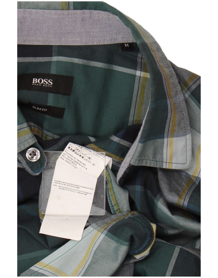 Hugo Boss Chemise Slim Fit en coton à carreaux vert moyen