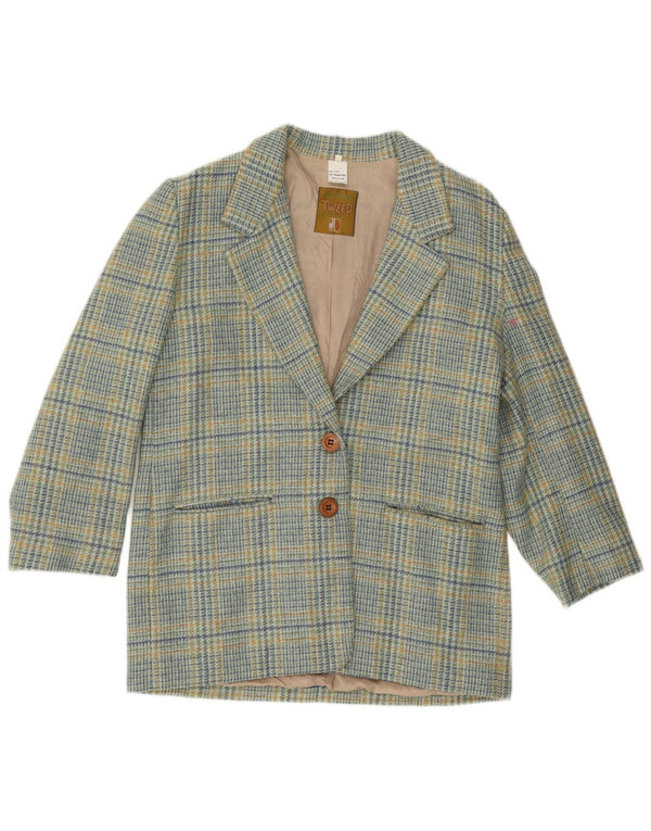 vintage Femme 2 Bouton Blazer Veste IT 46 Grande laine à carreaux bleus