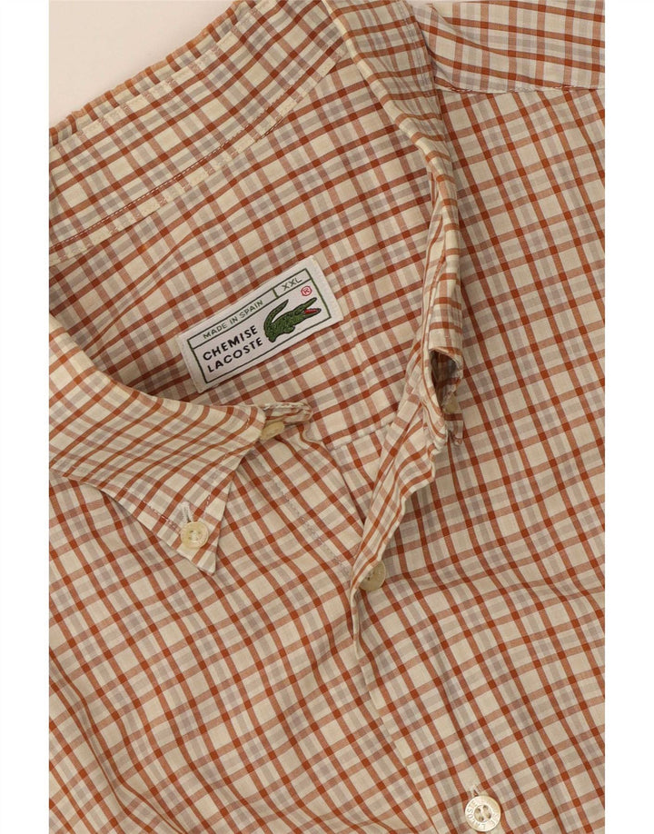 Lacoste Chemise à manches courtes pour hommes 2XL Marron à carreaux