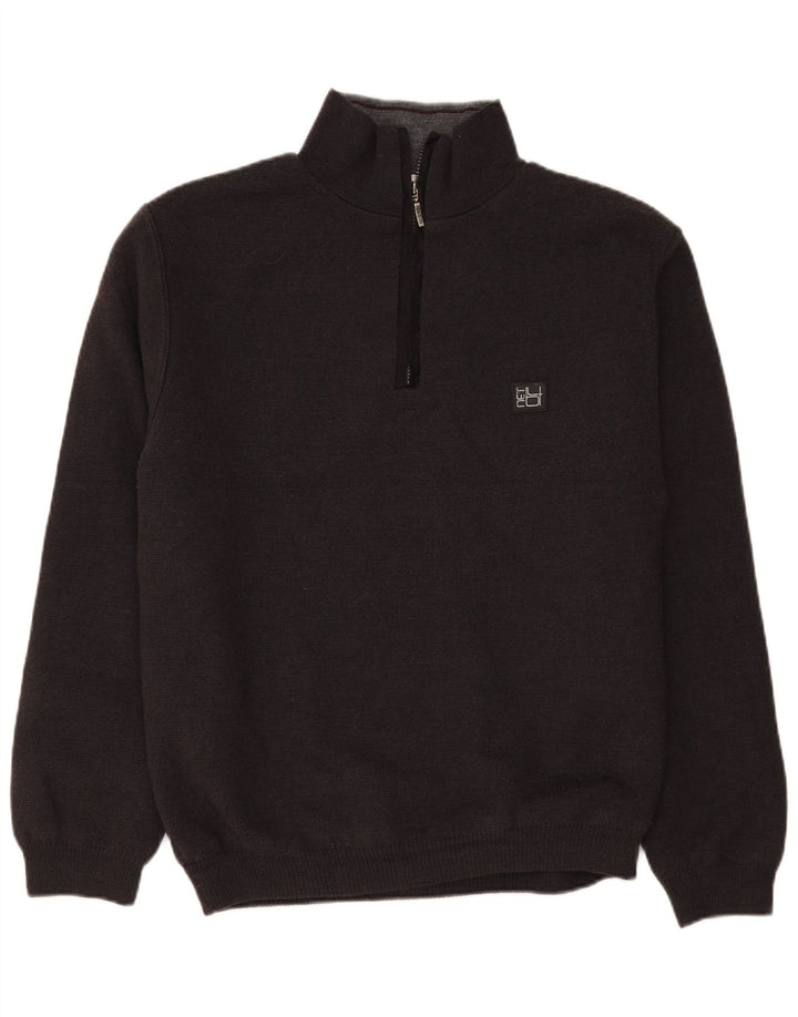 vintage Mens Zip Neck Jumper Pull Grande Laine Noire