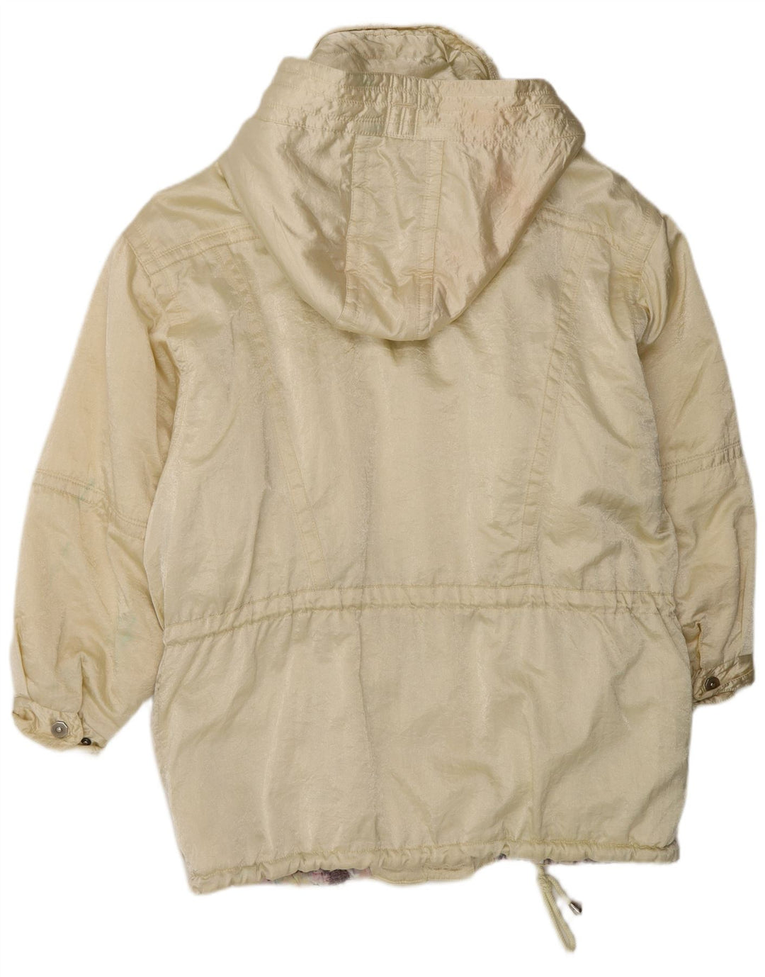 vintage Femmes À Capuchon Surdimensionné Coupe-Vent Manteau UK 14 Moyen Jaune Nylon
