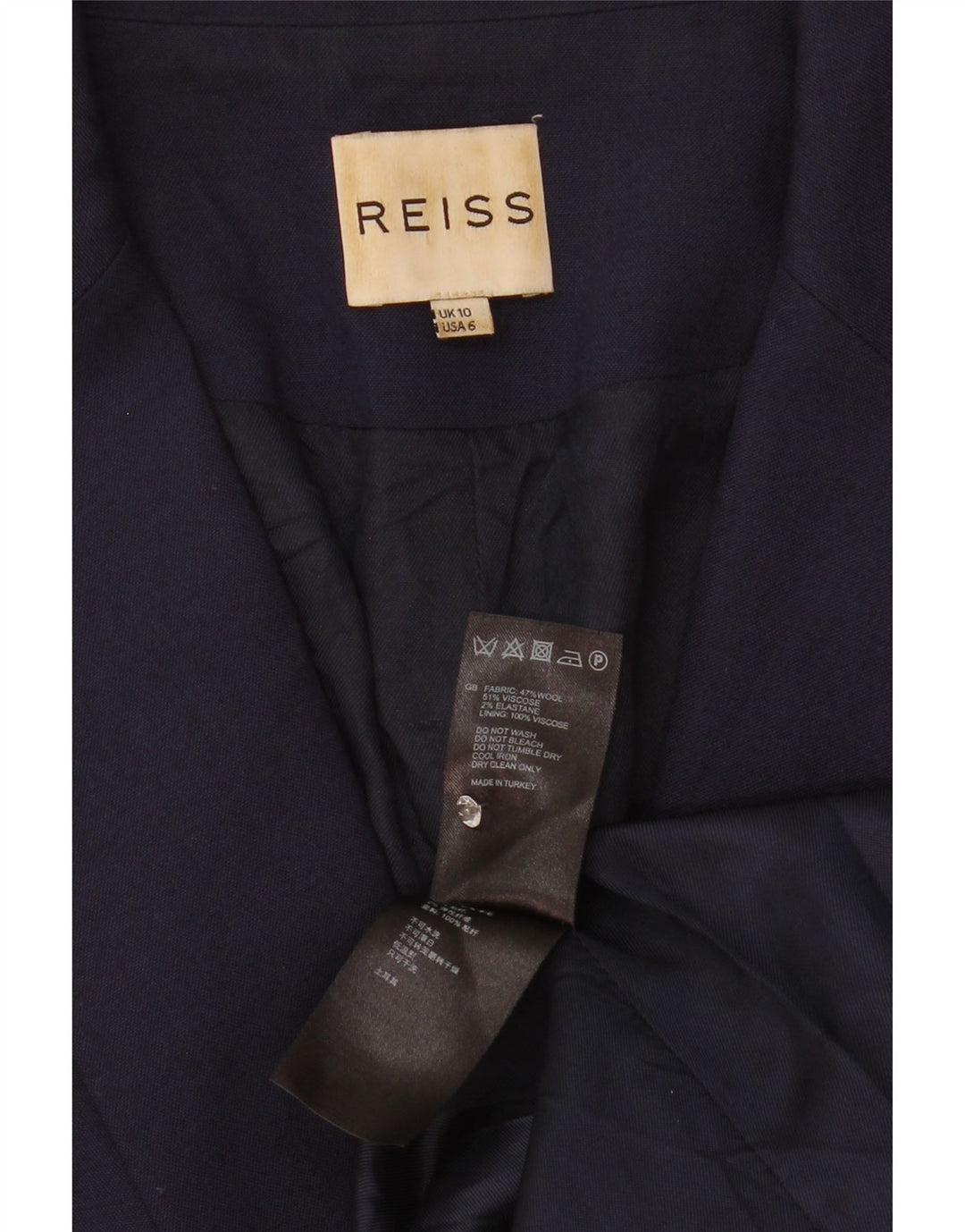Reiss Veste blazer 1 bouton pour femme UK 10 Small Bleu marine Viscose