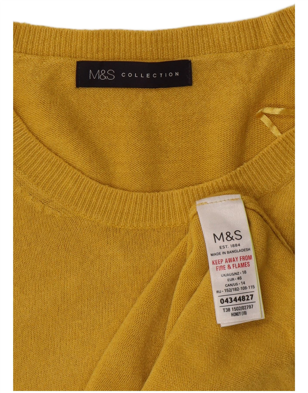 MARKS & SPENCER Pull col rond femme UK 18 XL Acrylique jaune