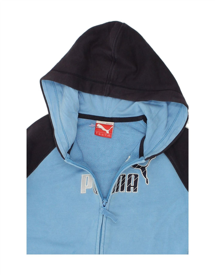 PUMA Boys Graphic Zip Hoodie Sweater 7-8 Years Small Blue Colourblock | Vintage Puma | Thrift | Second-Hand Puma | Used Clothing | Messina Hembry 