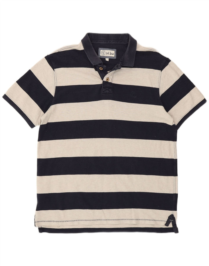 Fat Face Polo Homme Large Bleu Marine Rayé Coton