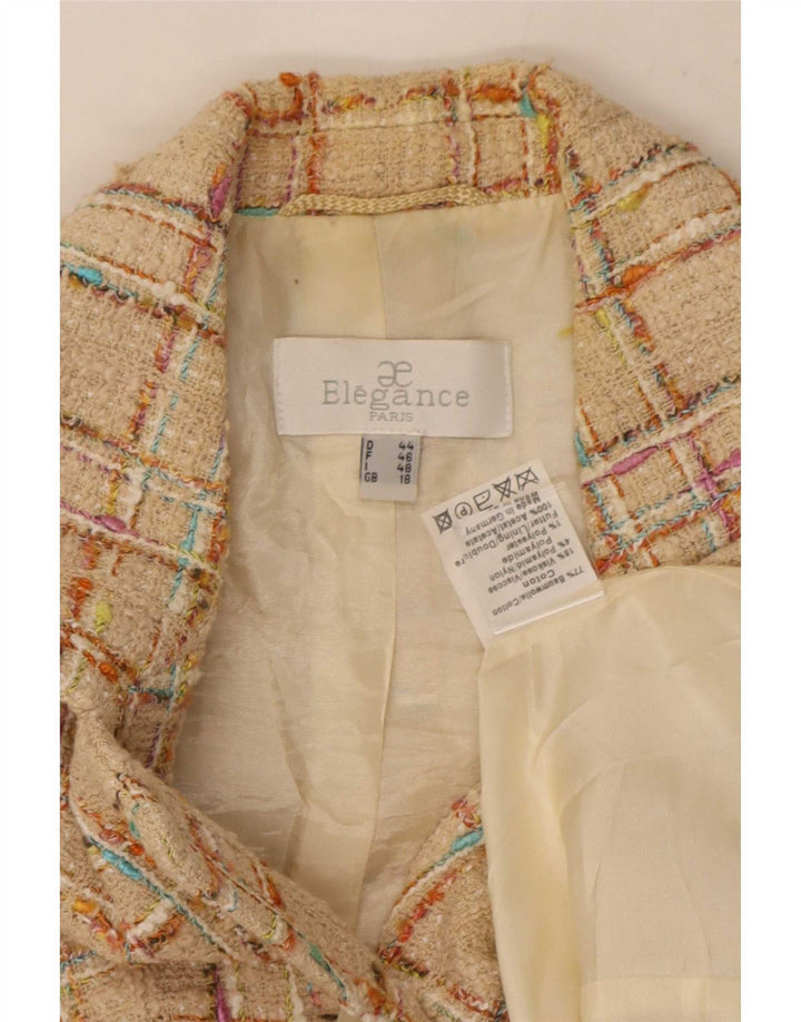 Elegance Veste blazer à 6 boutons pour femme UK 18 XL Beige à carreaux en coton