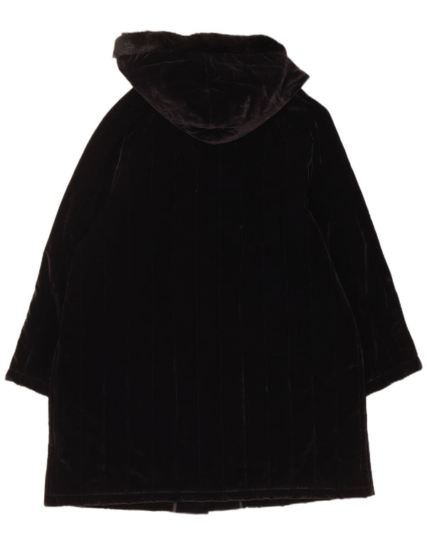 Club Voltaire Manteau matelassé à capuche en velours pour femme UK 18 XL Coton noir
