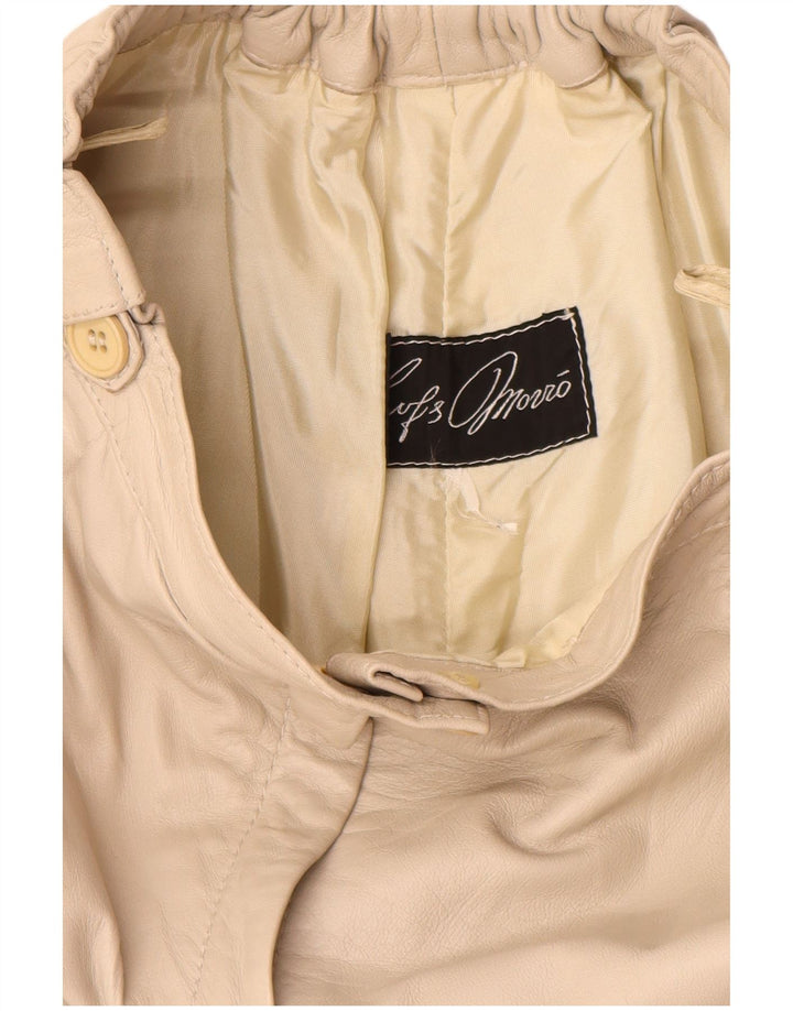 vintage Femme Cuir Cullotes Capri Pantalon W24 L14 Beige