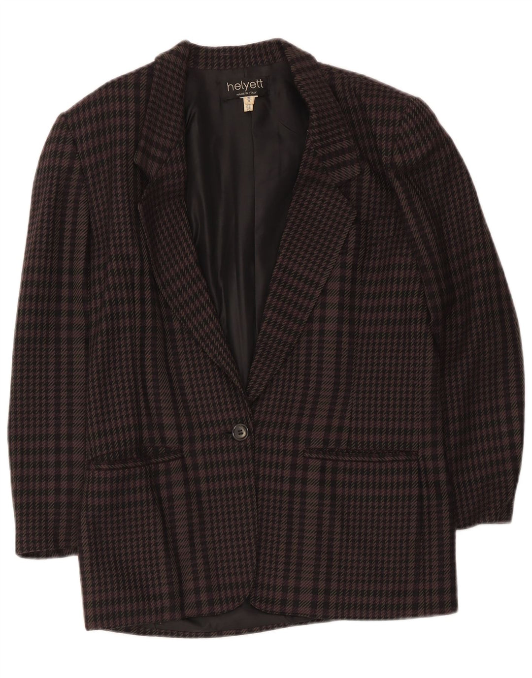 Helyett Veste Blazer 1 Bouton Femme IT 42 Laine Pied-de-Poule Marron Moyen