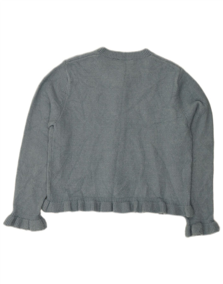 Zara Femme Cardigan Pull UK 14 Bleu Moyen Polyester