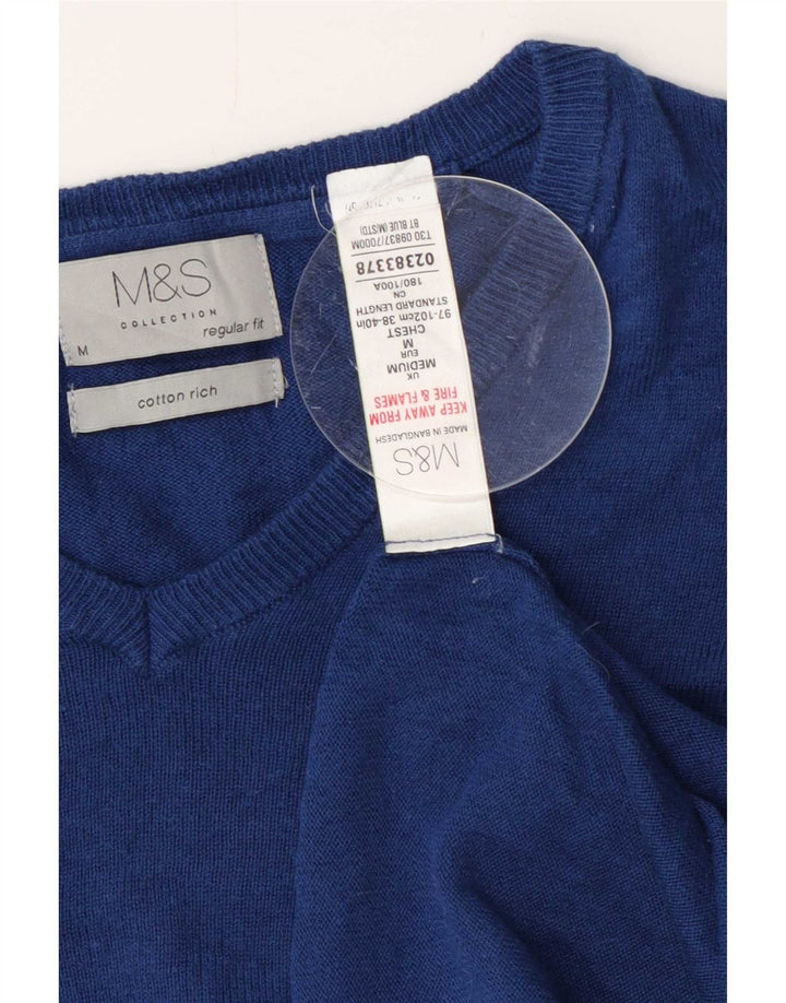 Marks & Spencer Pull Regular Fit Col V Homme Bleu Moyen Coton