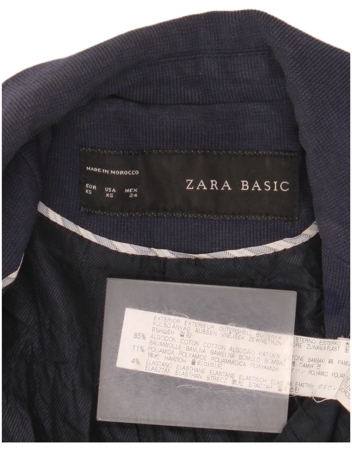Zara Womens 1 Button Blazer Jacket UK 6 XS Bleu Marine Coton