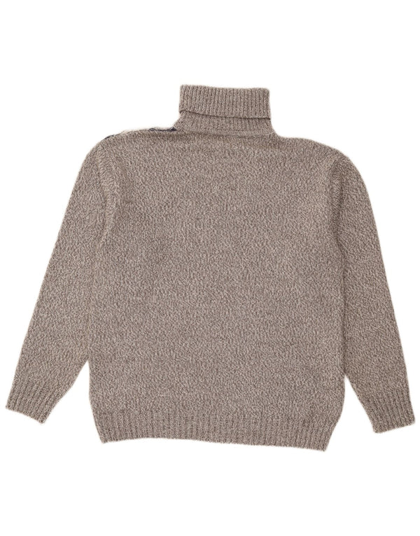 vintage Mens Roll Neck Jumper Pull Grande laine rayée grise