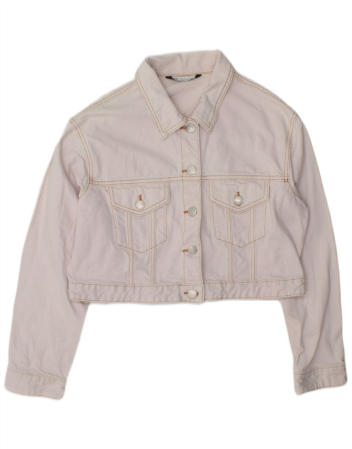 Zara Womens Crop Denim Jacket UK 16 Grand coton rose