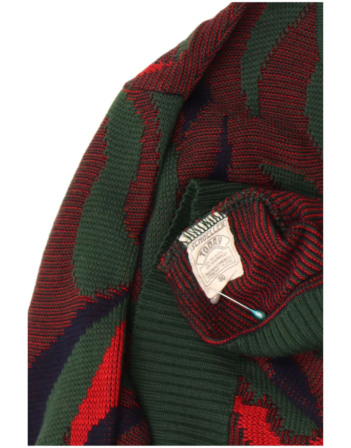 vintage Femme Polo Neck Jumper Pull IT 46 Grand Multicolore