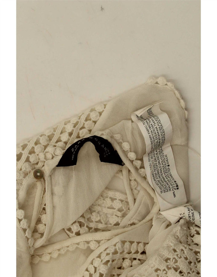Zara Chemisier court sans manches en dentelle pour femme UK 12 Polyester blanc moyen