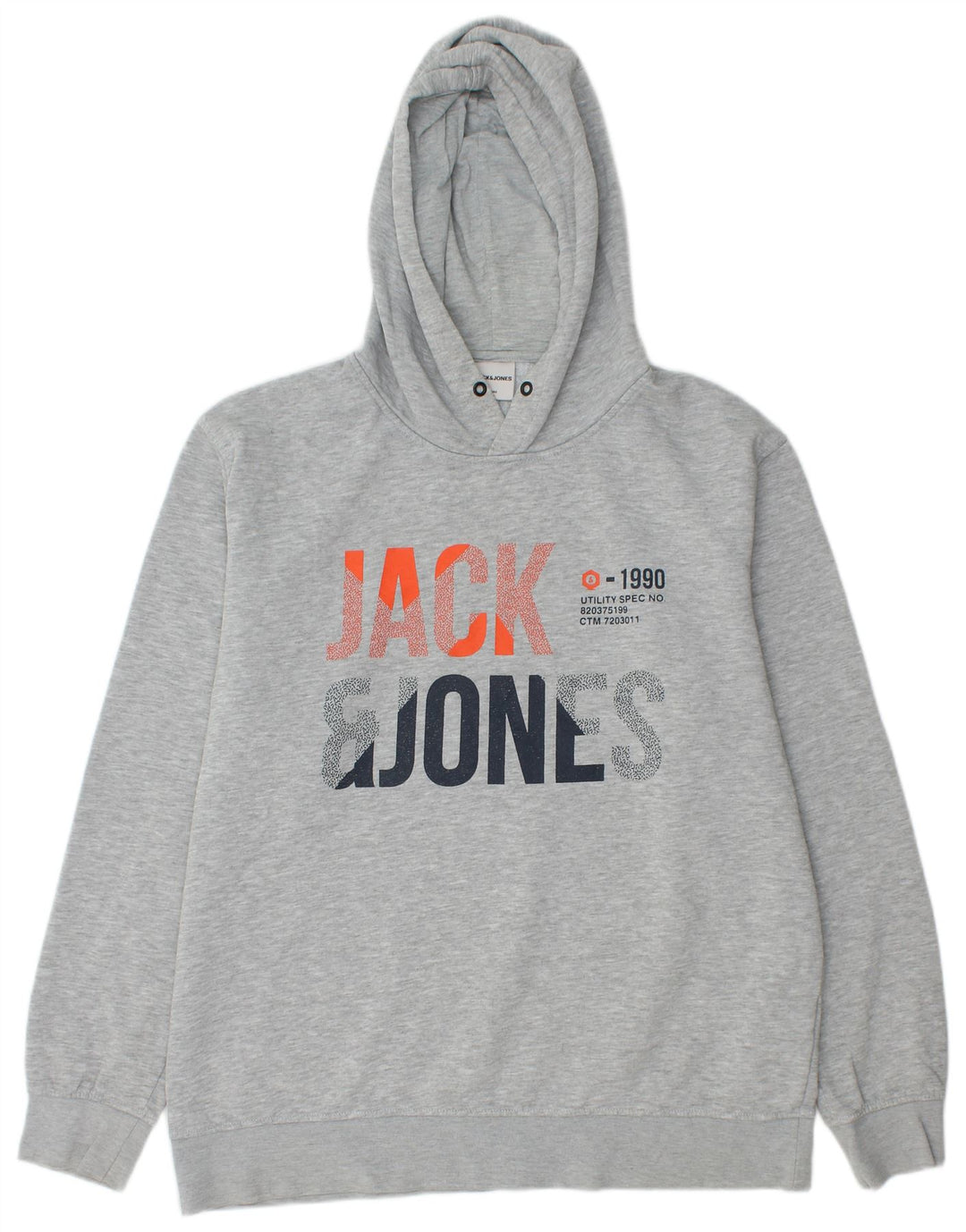 JACK & JONES Pull à capuche graphique pour homme 2XL Gris Polyester