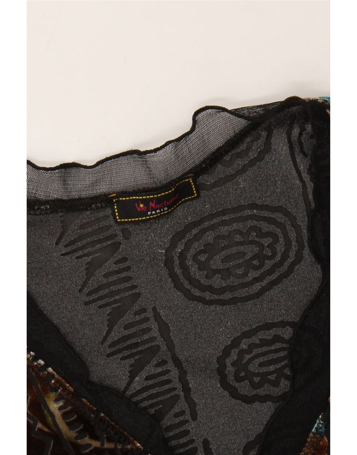 Vintage Womens Velvet Top Manches Longues UK 6 XS Floral Multicolore