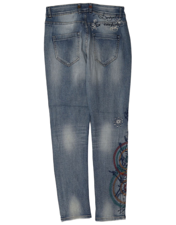 Desigual Jean Slim Boyfriend Fit Graphic Femme W24 L30 Bleu Floral