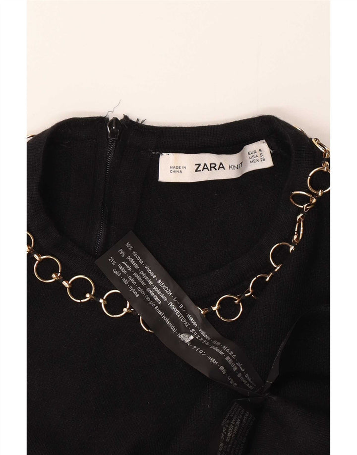 Zara Womens Crop Blouse Top UK 10 Petit Viscose Noir