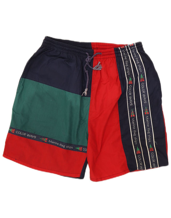 Vintage Mens Graphic Sport Shorts XL Multicolore Colourblock Polyester