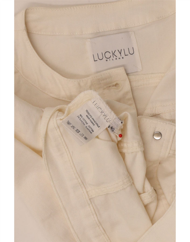 vintage Femme 3/4 Manches Crop Denim Veste IT 40 Petit Coton Blanc