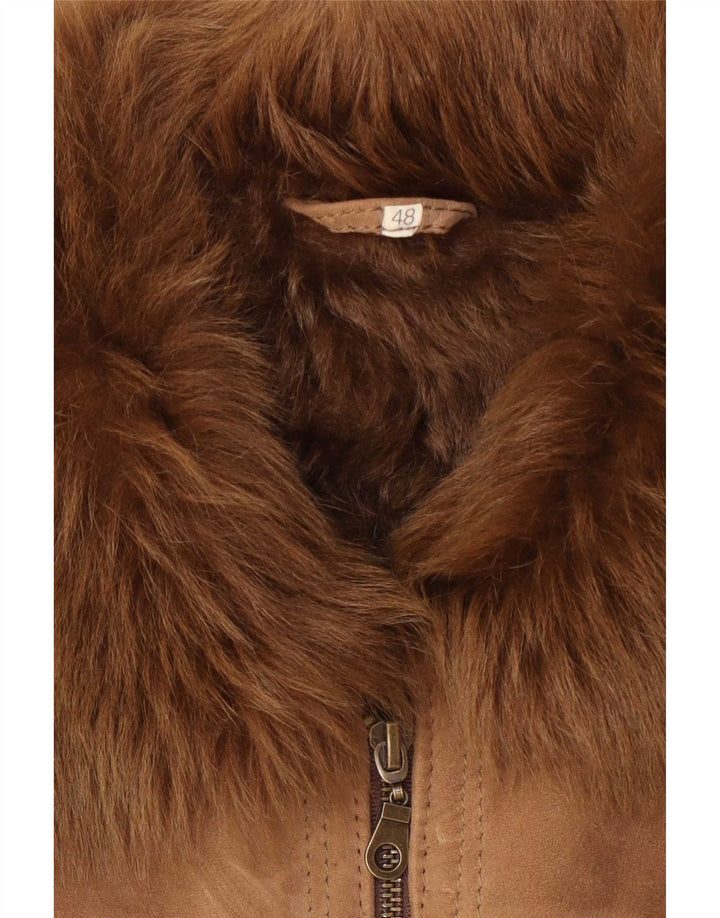 veste en peau de mouton vintage femme IT 48 XL Marron