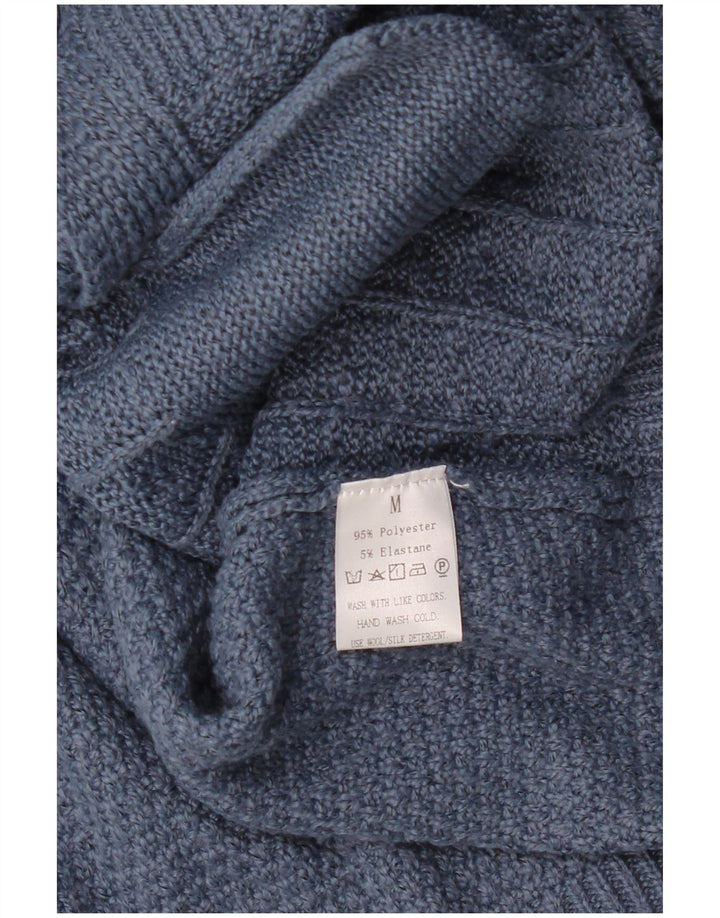 vintage Femmes Loose Fit Cardigan Pull UK 14 Polyester Bleu Moyen