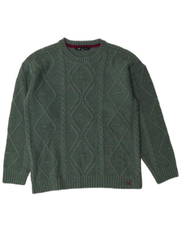 CREW CLOTHING Pull surdimensionné à col rond pour femme UK 10 Petit Vert