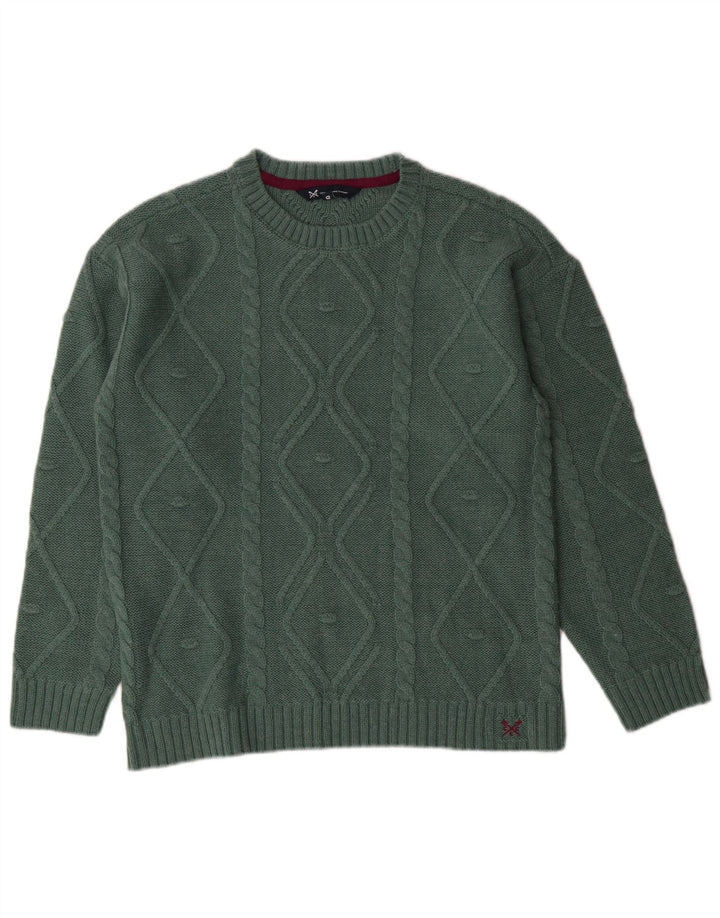 CREW CLOTHING Pull surdimensionné à col rond pour femme UK 10 Petit Vert